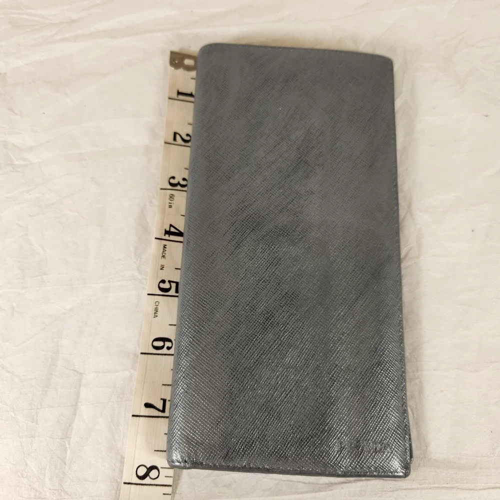 PRADA Saffiano Leather Long Bifold Wallet Argento Silver Metallic Gray